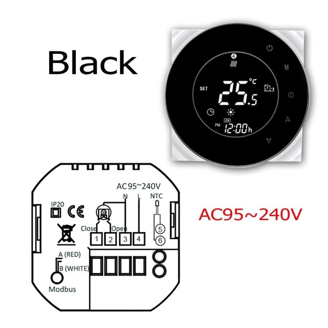 Термостат электрического теплого пола 16 А Modbus, черный/белый